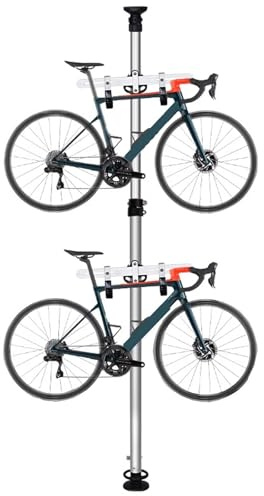 Aparca Bicis de Suelo para Interior 3/4m, Estante de Estacionamiento Metálico Sin Taladros, Portabicicletas Vertical de Altura Retráctil, Capacidad de Carga 100 Kg(3m/2)