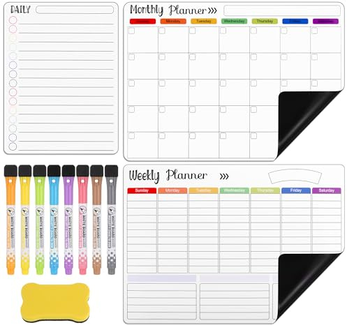 JIANTA 3-pack magnetisk whiteboard-kalender för kylskåp, magnetisk whiteboard, månatlig veckoplanerare med 8 markörer och 1 radergummi, 30 x 42 cm
