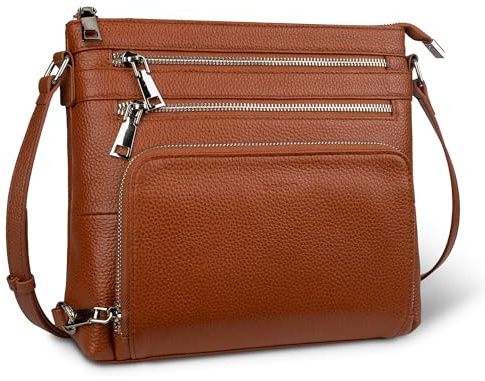 befen Äkta läder crossbody väskor för kvinnor axelväskor kvinnor små handväskor för kvinnor med RFID-blockerande inbyggd plånbok, Konjak-brun