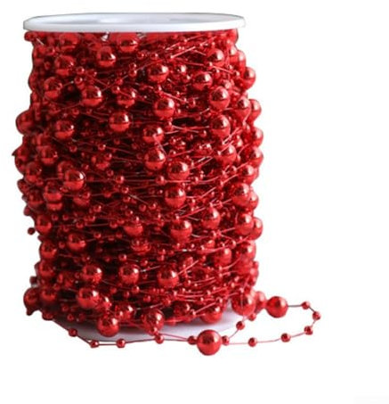 Dekorative Perlen-Girlande für Weihnachtsbäume, 10 m lang, glänzender Rand, um Ihrer Weihnachtsdekoration Glamour zu verleihen (rot)