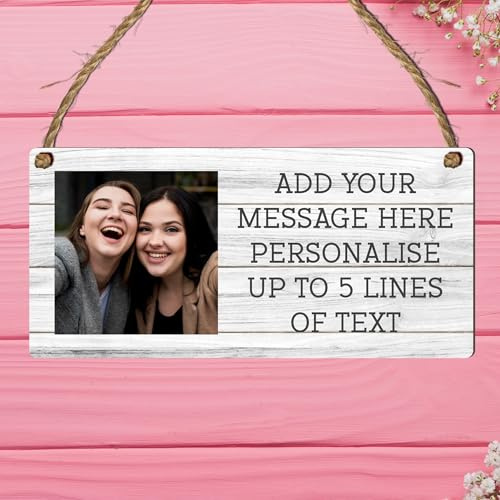 Personalised Photo & Message Customisable Plaque – Add Up to 5 Lines of Text Perfect for Birthdays, Anniversaries, Memorials (Grey Wood, Mdf Wood Indoor Use Only)