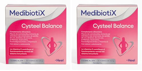 MedibiotiX – Cysteel Balance, Complemento Alimenticio con Prebióticos, Probióticos, Arándanos y D-Manosa, Equilibra la Microbiota Intestinal y Vaginal, Bienestar del Aparato Urinario – 28 Sobres