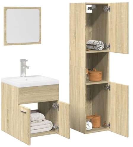 Lauuoeriau Furniture Item home 3-teiliges Badmöbel-Set Sonoma Eiche Holz-Möbel