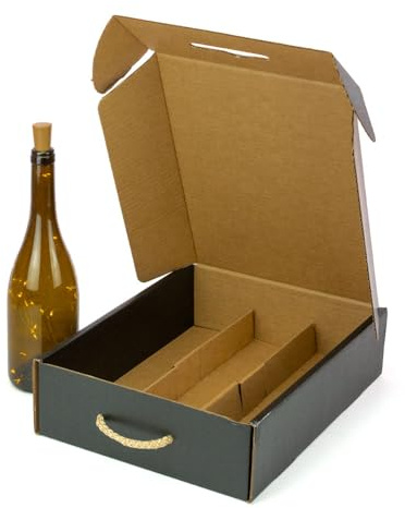 ONLY BOXES Lådor för 3 vinflaskor Cava present kartong - 4-pack elegant fodral för 3 flaskor med handtag, återvunnen kartong, guldfärgad metallkopptryck