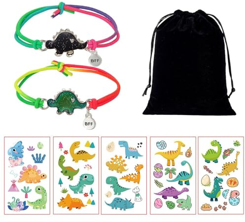 HDGSAFD Paquete De 2 Pulseras De Dinosaurio Que Cambian De Color Y Pegatinas De Dinosaurio De 5 Piezas, con Bolsa De Joyería De 1 Pieza, Pulsera Creativa para Niños, Pulsera De La Amistad