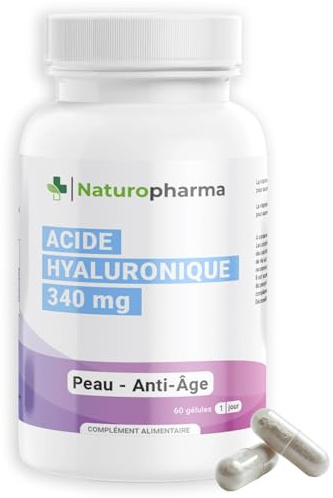 Acide Hyaluronique 340 mg - Naturopharma - Anti-Âge, Peau Hydratée & Repulpée, Articulations, Cheveux, Ongles - 60 Gélules, Cure 2 Mois - Vitamine C Intégrée