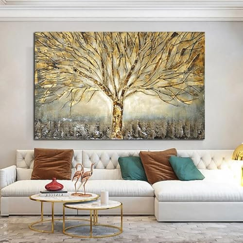 BMGKYAGL Poster e stampe su tela con dipinto dell'albero della vita in oro, quadri astratti, arte moderna da parete per la decorazione della casa e del soggiorno, 70x100 cm, senza cornice