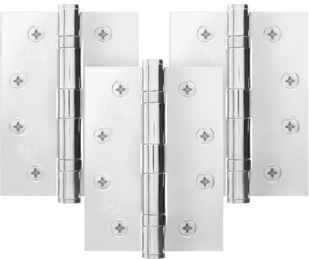 EAI Polished Chrome Door Hinges, 102mm / 4 Inch, 1.5 Pairs Fire Rated | Internal Fire Door Hinges, Perfect for Wooden Doors, Smooth Operation, Ball Bearing Hinges, Fixings Included