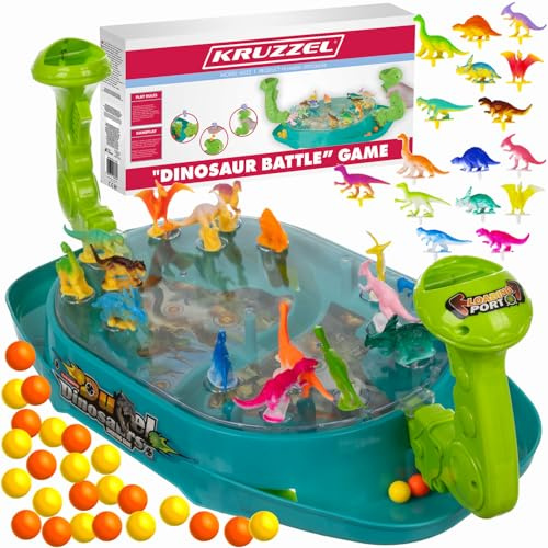 KRUZZEL Dinosaurier Schießspielzeug Tischkicker Brettspiel Computerspiel Geschicklichkeitsspiel für Kinder ab 3 4 5 6 7 Dinosaurier-Figuren 24656