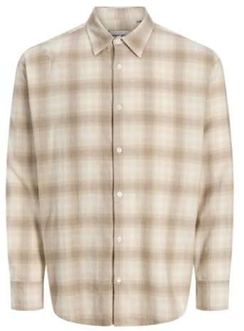 JACK & JONES Jcocover Chemise en Flanelle à Carreaux Taille L, Beige Clair, XL