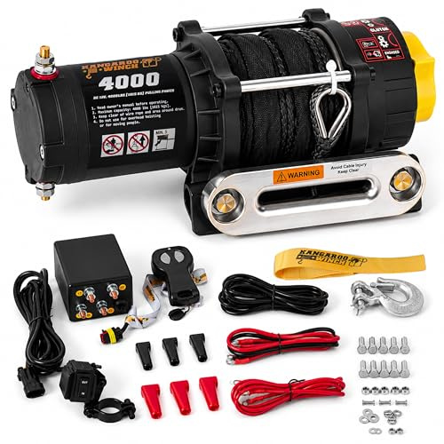 KANGAROO WINCH Elektrische Seilwinde 12V - 4000 LBS / 1814 kg Zugkraft | Ideal für ATV, Quad und Offroad Einsätze - Robuste Konstruktion - Inklusive Synthetikseil und Funkfernbedienung (K4000SR)