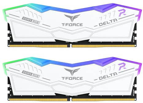 TEAMGROUP T-Force Delta RGB DDR5 Ram 64GB (2x32GB) 6000MHz PC5-48000 CL38 Intel XMP 3.0 y AMD Expo Módulo de Memoria de Escritorio Compatible con RAM, Blanco FF4D564G6000HC38JDC01