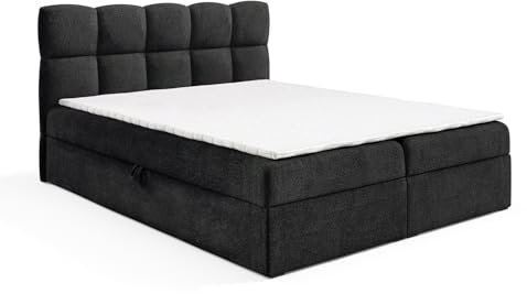 MEBLINI Boxspringbett mit Bettkasten - Gepolstert Doppelbett mit Matratze und Topper - Polsterbett mit Stauraum - Bett mit Kopfteil - Stauraumbett - Nikolas - 180x200 - H3/Schwarz Boucle