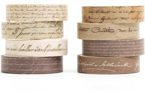 YUBX 8 rouleaux Maigre Washi Tape Set, Ruban Vintage Adhésif Décoratif Masking Tapes pour Arts, Bullet Journal, Scrapbooking, Bricolage, Emballage (Handwritten Text)