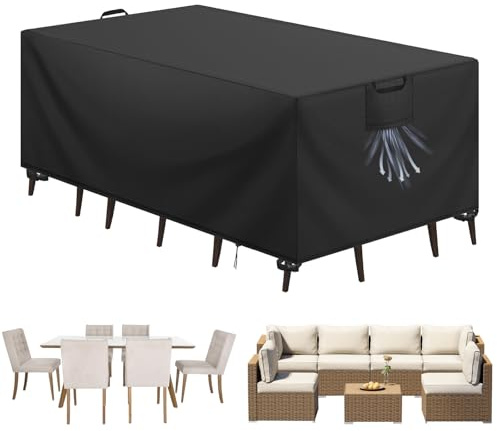 Aujink Housse Salon de Jardin Bâche Table de Jardin Tissu Oxford 420D Couverture de Protection Meubles Exterieur Imperméable, Coupe-Vent, Anti-UV Housse de Meubles en rotin, Noir, 220x100x75 cm