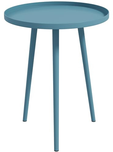 Outsunny Runder Gartencouchtisch, Outdoor-Beistelltisch mit rundem Rand aus Stahl, Abm. Ø40 x 50H cm blau