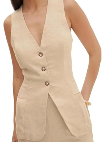 MINTLIMIT Women's Long Linen Vest Lightweight Casual Button Down Sleeveless 2025 Summer V Neck Tank Tops Waistcoat Jacket