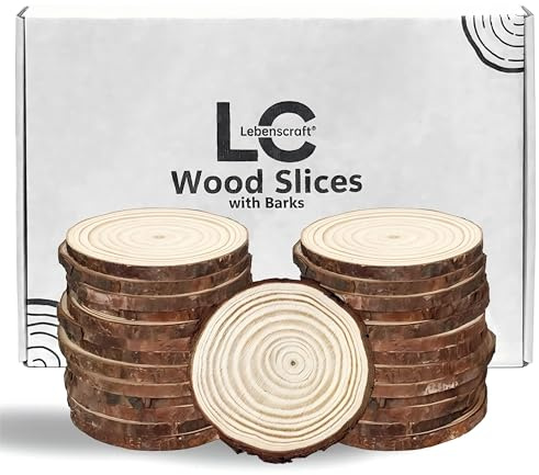 Rondin Tranche de Bois Deco Naturel Brut, 7-8 cm 26 pièces | sanc trou,rond,rondelles