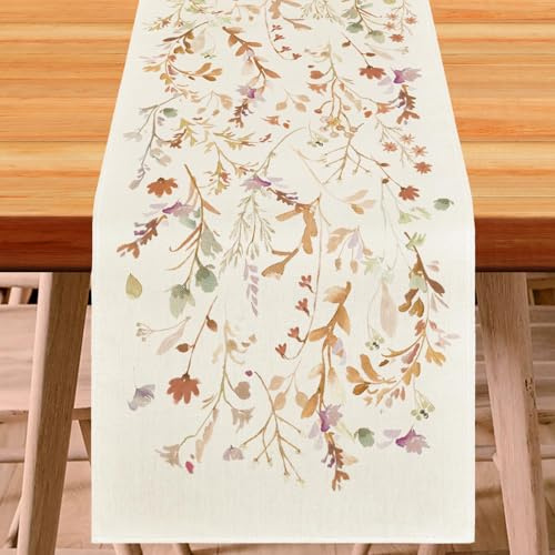Herbstlicher Läufer von PPGGOPP, Ahornblatt/Kürbis/Blume Muster, Modernes Design, Leinen Material, 33 x 183 cm, Mehrfarbig, Ideal für den täglichen Gebrauch und Feierlichkeiten