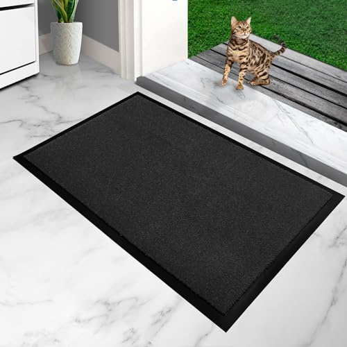furni24 Fußmatte – Leicht zu reinigen, wetterfeste Schmutzfangmatte mit Rutschfester Rückseite – Für Innen- & Außenbereich, saugfähig, schnell trocknend, waschbar - Anthrazit, 60x90 cm