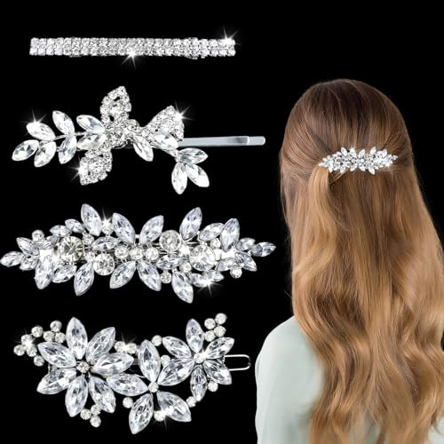 4 stycken glitter hårspänne, bröllop brud hårklämmor, silver brudsmycken hår med strass hårsmycken, smycken strass hårspännen för kvinnor kvinnor flickor brudtärnor fest