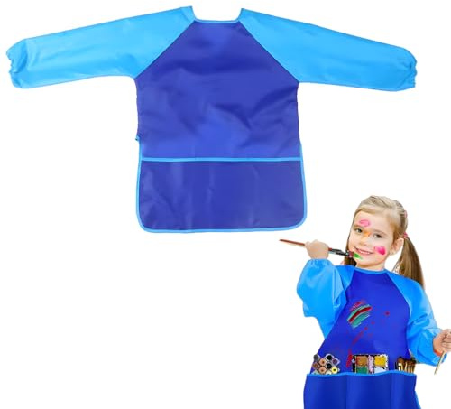 Grembiule da Pittura Bambini, Grembiule per Pittura Bambino Bambina 3 Tasche, Grembiulino Maniche Lunghe per Dipingere Scuola Asilo Cucina Casa, Grembiule da Gioco, per Bambini 3-7 Anni