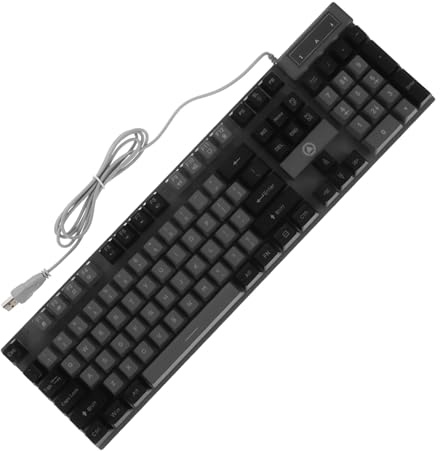 Kisangel Clavier De Jeu Mécanique 104 Touches RGB Filaire, Accessoires Gamer, Taille Standard, Rétroéclairage Multicolore, Design Bicolore Gris Et Noir, Expérience De Frappe Précise, Joueur Pc