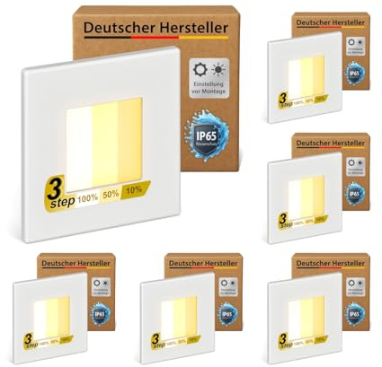 ledscom.de 6x LED Treppenlicht/Wandeinbauleuchte FEMA für innen und außen, eckig, 80 x 80mm, warmweiß
