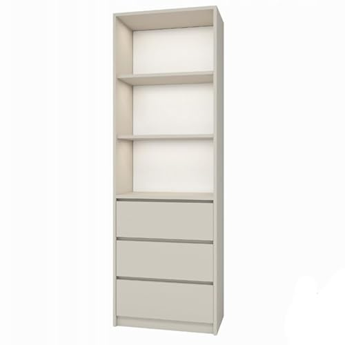 SerwisBox Moderner Bücherregal mit 3 Schubladen und Offenen Fächern, Kaschmir Minimalistisches Design, 180x90x30 cm, Wohnzimmer Schlafzimmer Büro Aufbewahrung