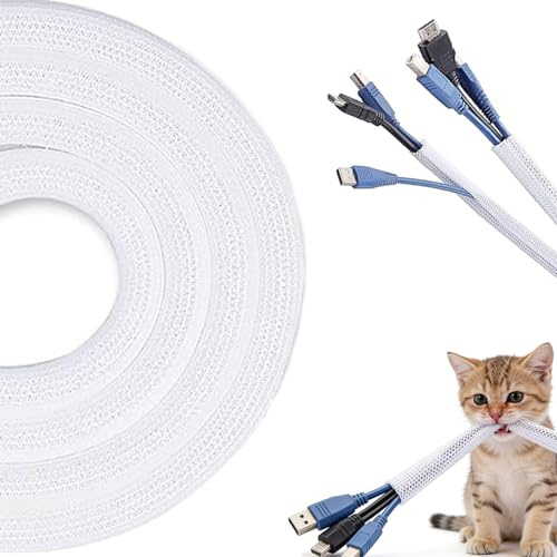 Gaines de Câbles 4 Mètres, Protections de Câbles Blancs de 19mm pour Animaux, Manchon Élastique Anti-Mâchage pour Câbles Électriques, Protection et Organisation pour Maison et Bureau
