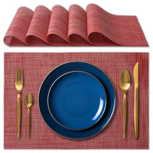IPEA Manteles Individuales e Mesa Elegantes 45 x 30 cm para Cena, Almuerzo, Desayuno - 6 Unidades - Mantel Individual Lavable, Resistente Calor, Antideslizante, Antimanchas para Mesa de Cocina - Rojo