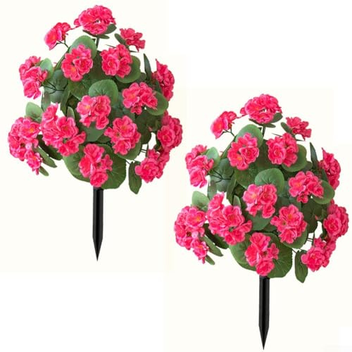 Gettimore Künstlicher Begonien-Blumenstrauß, Kunststoff-Geranie, Handstrauß für Garten, Zuhause, Hochzeit, Dekoration, 2 Stück