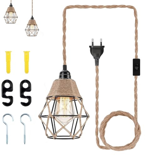 Hängelampe mit Stecker Lampe Steckdose mit 177in Seil Kabel Hängelampe
