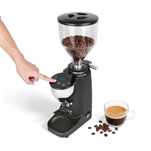 QFGain Molinillo De Café Espresso con Ajuste Fino De 0,01 Mm, MáS De 15 Niveles De Molienda para Cada MéTodo De PreparacióN, DosificacióN AutomáTica Y Pantalla Digital Programable Black