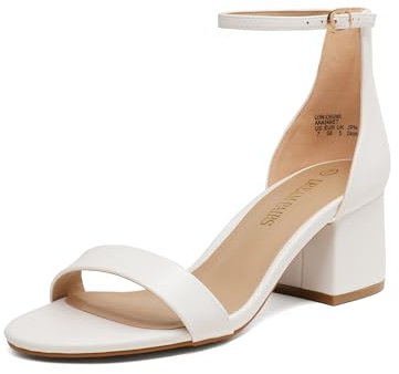 DREAM PAIRS Womens Bridal Sandals Ladies Mid Low Block Heels Sandals,White/PU Size 5 UK, Low-Chunk