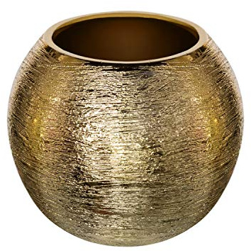 Royal Imports Flower Glass Ceramic Vase Decorative Centerpiece for Home or Wedding- Etched Bubble Ball Shape, 6x5, Gold