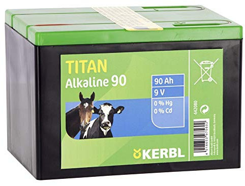 Kerbl 442080 - Batteria alcalina in titanio, 9 V, 90 Ah
