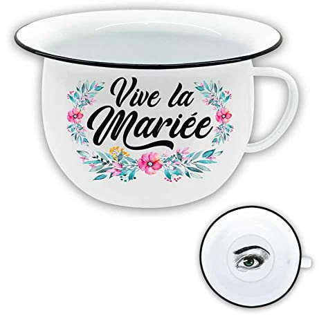 STC Pot de Chambre en Métal – Vive la Mariée - Blanc, Ronde, 22 cm (Diameter) x 13 cm (Height), Indoor, Champêtre, À fleur, Trou de Drainage, Montage au sol