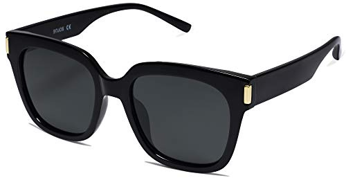SOJOS Polarized Sunglasses for Women Men Trendy Square Glasses SJ2149,Black/Grey