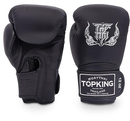 TOP KING Boxing Super Air Breathable Leather Gloves Muay Thai Boxing Gloves for Training or Sparring - 8oz, 10oz, 12oz, 14oz, 16oz, Black, (TKBGSA-BK-16Oz.)