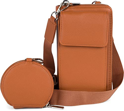 styleBREAKER Damen Taschen Set 2-Teilig Mini Bag mit Handy Fach und RFID Schutz, Umhängetasche, Handytasche, Crossbag 02012385, Farbe:Cognac