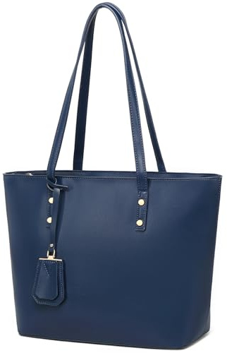 MORGLOVE Damen-Handtaschen, weiches Leder, große Tragetasche, große Kapazität, für Schule, Arbeit, mit Reißverschluss, blau, L, Minimal