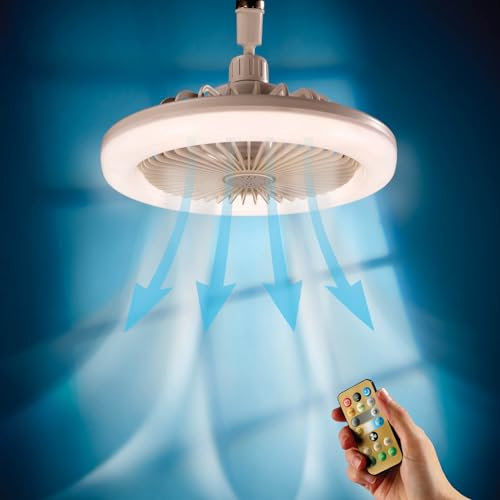 Coopers of Stortford 2-in-1 Socket Ceiling Fan and Overhead Light Fits Standard Bayonet Fitting Remote Control Bedroom Lounge Heatwave Summer Hot Weather LED Light