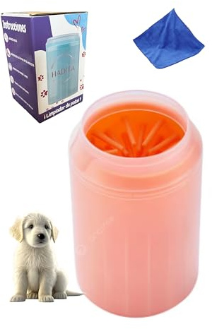 HADITA Limpiador Patas Perro - Accesorios Para Perros y Gatos - Limpia Patas Perro En Casa Y Viajes - Desmontable Y Fácil De Limpiar - Tamaño Mediano/Grande - Colores Naranja L- Toalla de regalo