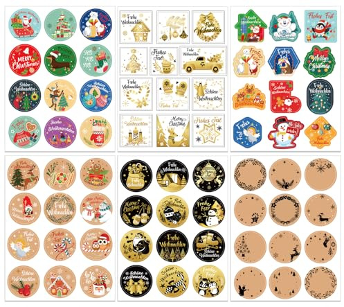 HOWAF 216 Stück Frohe Weihnachten Aufkleber Weihnachten Geschenkaufkleber Weihnachten Weihnachtsaufkleber zum Beschreiben, Weihnachtsaufkleber Selbstklebend Namensaufkleber Sticker Weihnachten Sticker