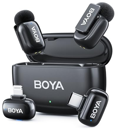 BOYA Mini 2 Mikrofon Handy, Mini Mikrofon für iPhone & Android USB-C, Ansteckmikrofone mit 48kHz/24Bit, 100M, 30H, Geräuschunterdrückung App-Steuerung für Vlogging, Interview TikTok Content Creator