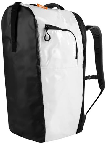 baqpaq Einkaufsrucksack groß LKW Plane 40l - Rucksack perfekt für den Einkauf/als Fahrradrucksack - wasserdicht für Herren & Damen - belastbar bis 20kg (Version 2.0/ Schwarz/Weiß)