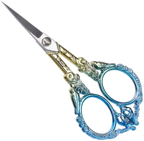 GORGECRAFT virkad fågelsax blå guldfärgad rostfritt stål vintage sy och broderisax enkelsax handarbetssax vass stork spetssax för korsstygn skärning