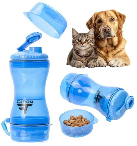 Gourde portative pour chiens 2 en 1 eau et nourriture, idéale pour les voyages et les promenades sans fuite, sans BPA, facile à nettoyer, capacité 330 ml, eau 280 ml