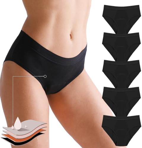Lohhbve 5 Pack Heavy Flow Absorberande Period Trosor för Kvinnor Mid-High Midja Menstruation Leakproof Knickers Postpartum Kort Underkläder
